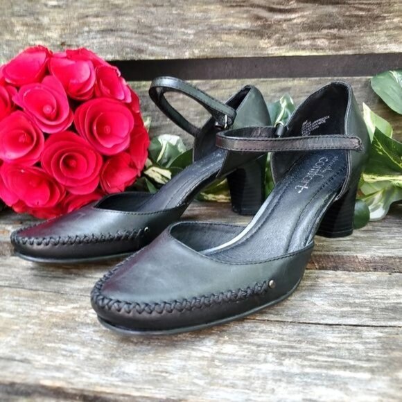 Strictly Comfort Black Mary Jane Heels Retro Swing Dancing Whip Stitch - Picture 2 of 8